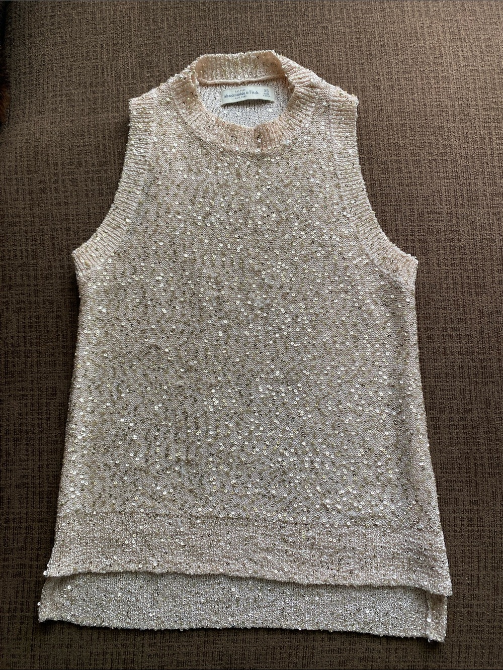 Abercrombie & Fitch Sparkle Sleeveless Knit Tank - Cream